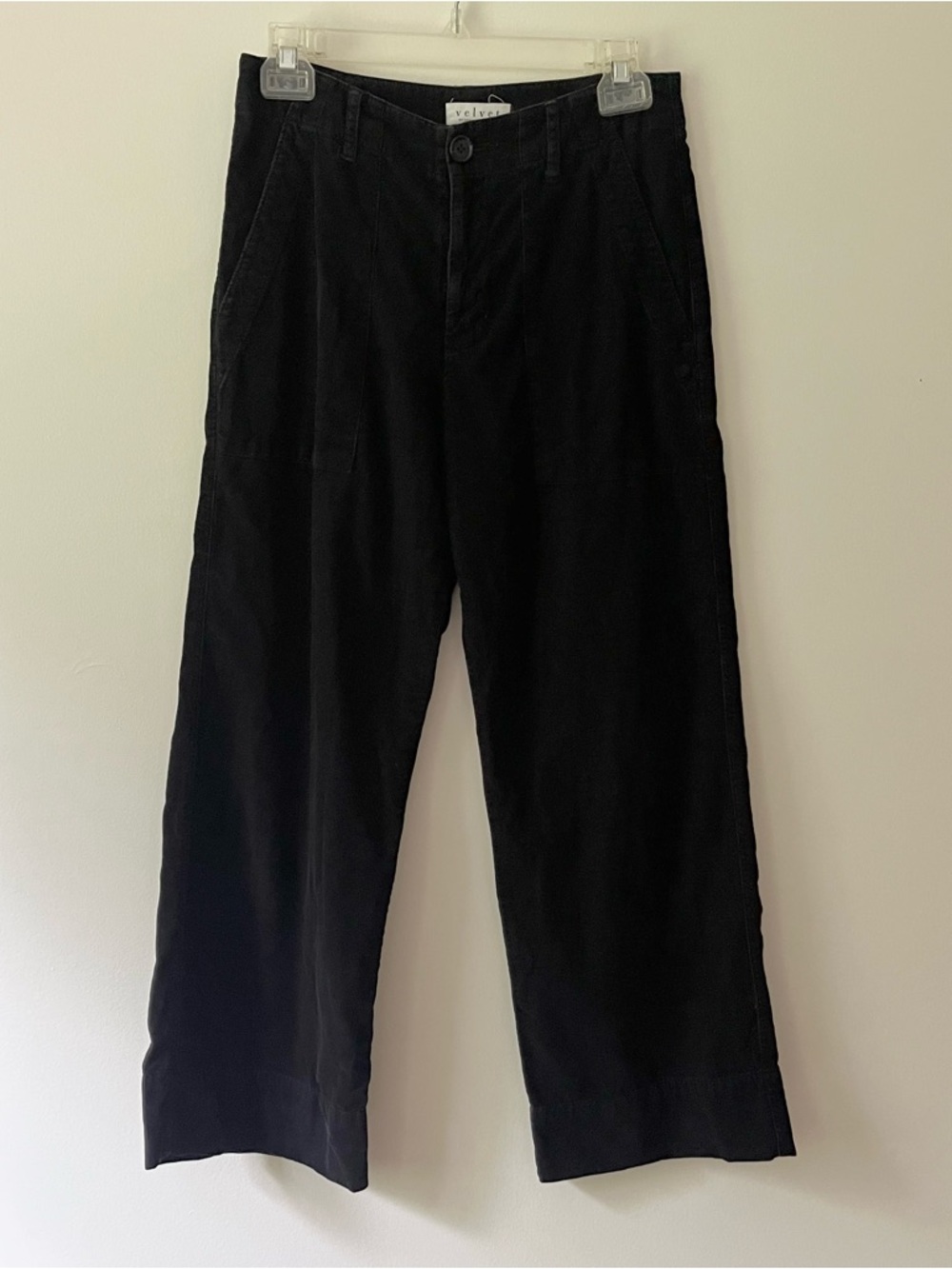 Velvet by Graham & Spencer Wide Leg Corduroy Ankle Pants 4 Black Flawed